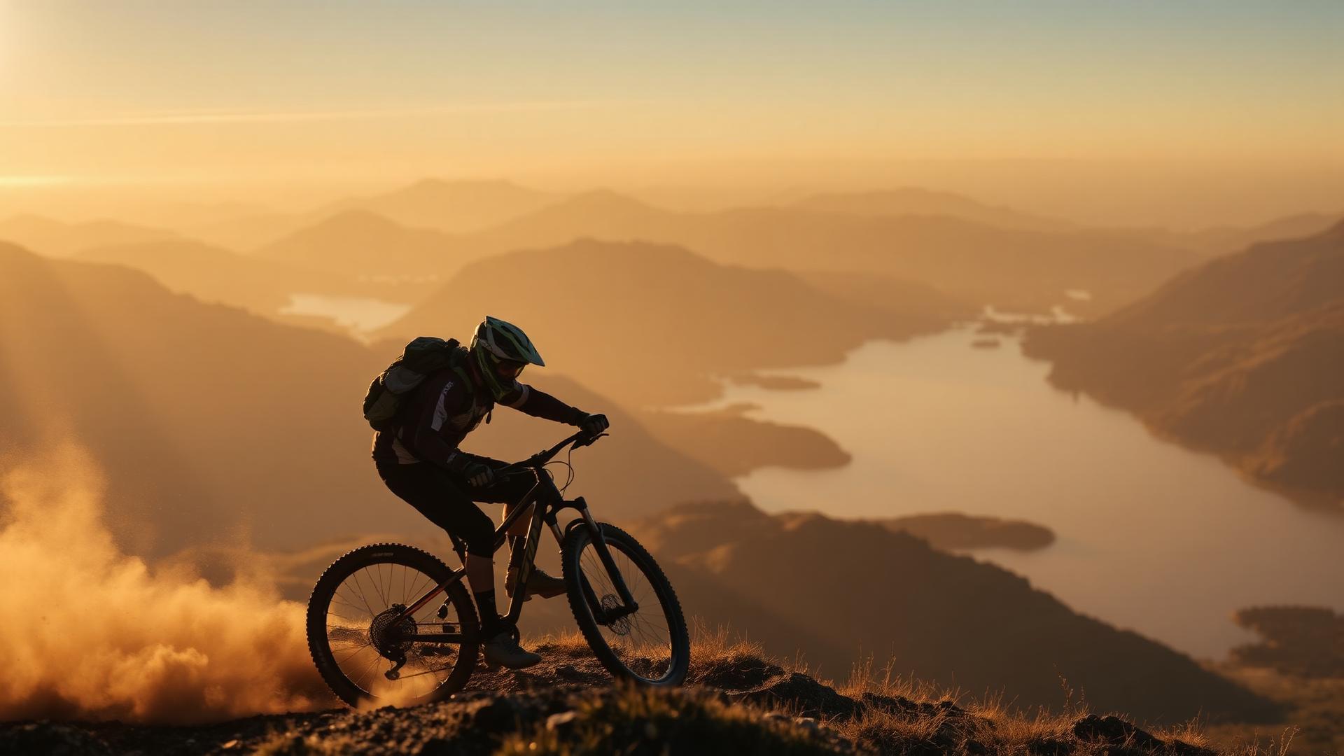 Mountain biker on epic Nordic mountain trail