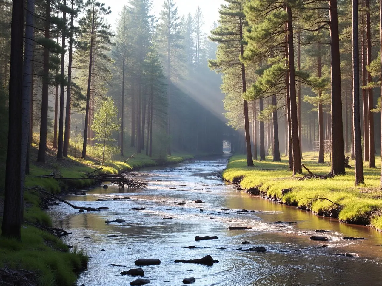 Ljusnan genom skog vid Järvsö